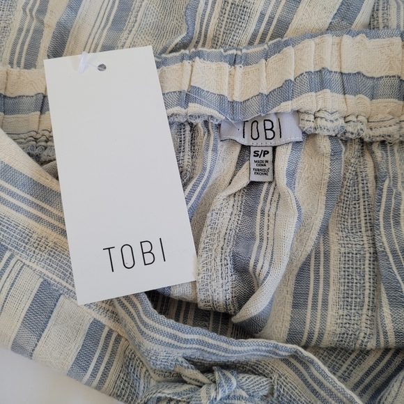 NWT TOBI Ladies Blue White Striped Drawstring Waist Shorts Lightweight Size S - Picture 5 of 5